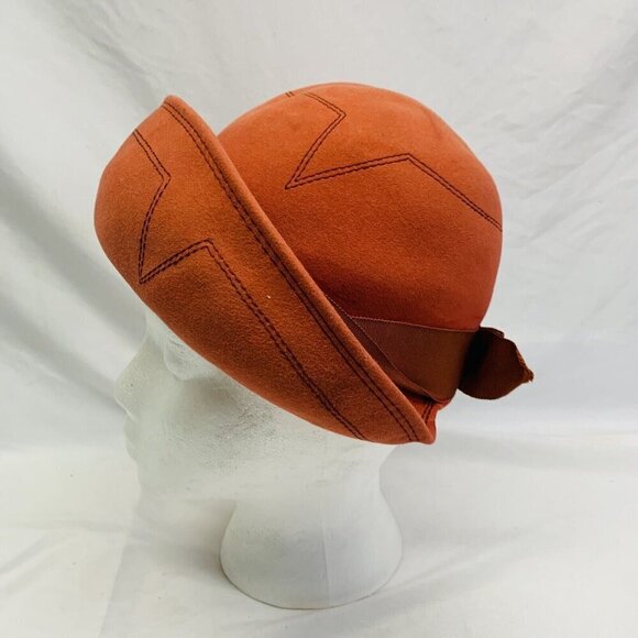 Vintage 50s 60s Felt Hat Womens Touriste Made In Switzerland Handmade Orange - Picture 3 of 14
